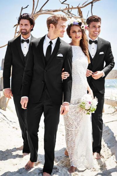 For a classic look with an updated fit, the Black Sterling Wedding Suit is a perfect choice for your next semi-formal affair. The Venetian Super 130's wool fabric and slim fit styling make it the ideal choice. A self-framed notch lapel, elegant purple satin lining and matching modern slim fit pants with an adjustable waist, belt loops and buttons to accommodate suspenders make this suit stand out from the rest. Pair it with a matching wool vest for a 3-piece look. Also available in ultra slim fit styling.
